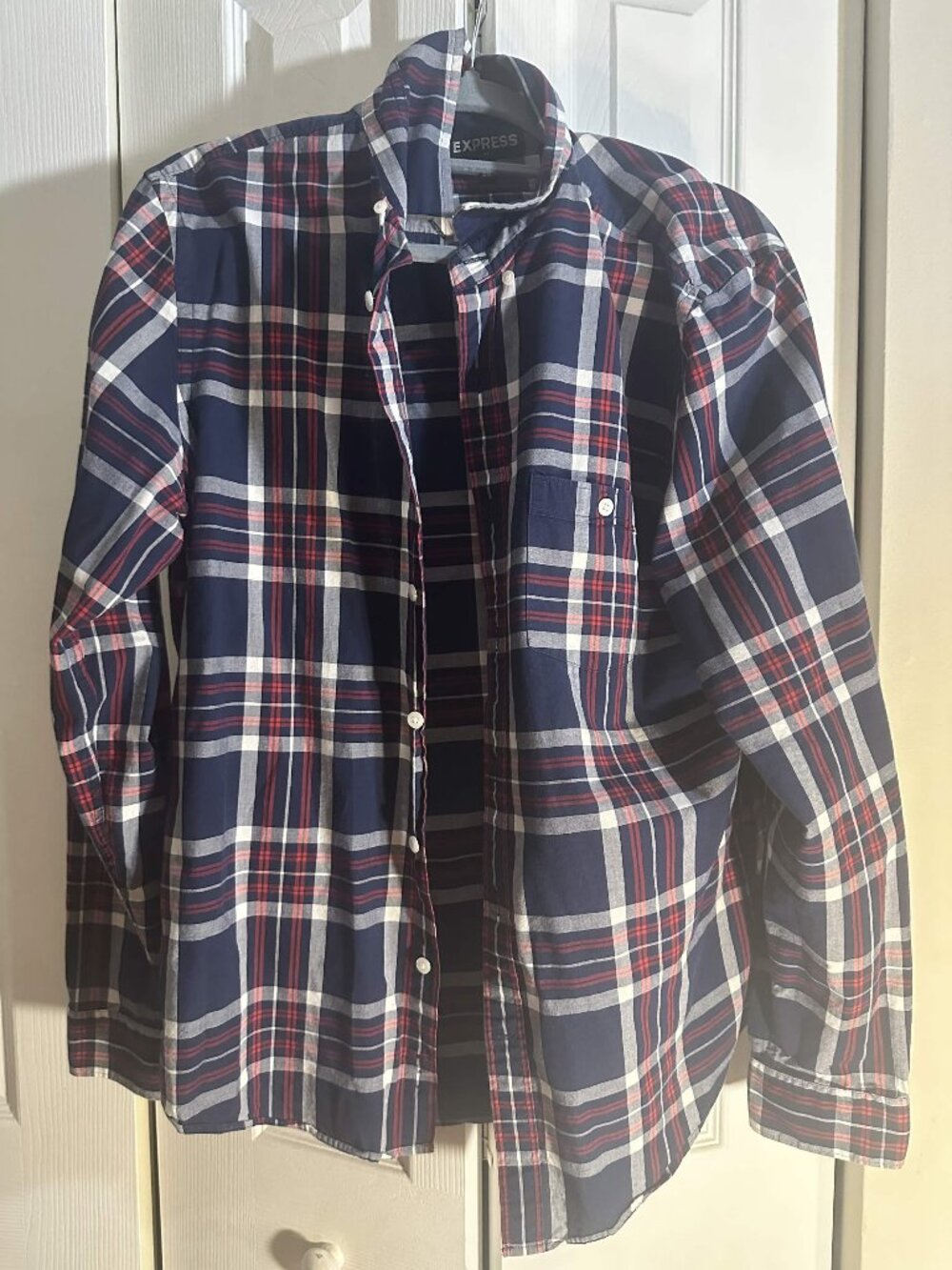 Express Mens Plaid Check Wrinkle-Resistant Everyday Performance Dress Shirt